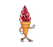 Ice cream and sundae groovy happy character vector
