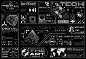Retrofuturistic cyberpunk labels, y2k HUD elements vector