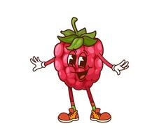 Cartoon groovy raspberry berry fruit character vector