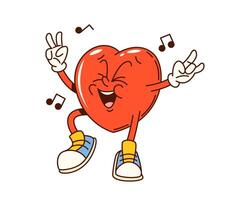 Groovy Valentine heart happy dancing character vector