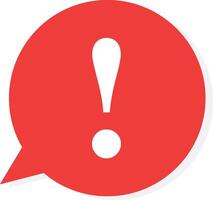 Exclamation mark icon in red bubble speech. Attention or warning sign. Danger information or risk info. vector