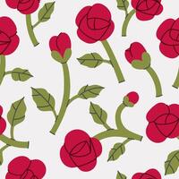 Seamless pattern with simple red roses on a white background. graphics. vector