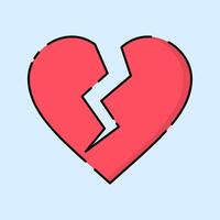 Broken Heart Icon Illustration, Soft Color Flat Design Style vector