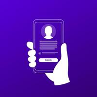 Block User icon with a phone in hand vector