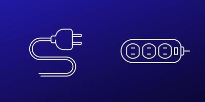 electric plug and power strip line icons, type A socket pictogram vector