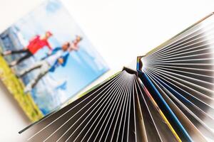 The spines of photo books. The view from the top