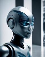 Futuristic Robot with Sleek Design and Large Head. photo