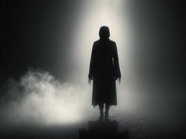 Dark and Haunting Figure in Mysterious Atmosphere.Dark and Haunting Figure in Mysterious Atmosphere. photo