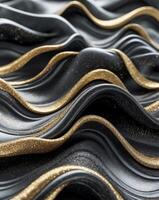 lujoso negro y oro reluciente olas con suave texturaslujosas negro y oro reluciente olas con suave texturas foto
