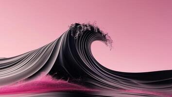 A black and red wave with a pink sky in the background photo