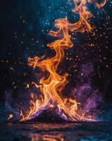 Vibrant Flames and Sparks Create a Dynamic Atmosphere in Dark Surroundings photo