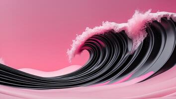 A black and red wave with a pink sky in the backgroundA black and red wave with a pink sky in the background. photo