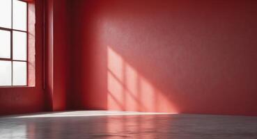 A vacant red studio room serves as a backdrop for showcasing products photo