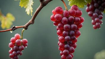 Closeup of a Fresh Ripe Red Grape Cluster on the Vine photo