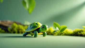 Charming Toy Turtle in Serene Green SceneCharming Toy Turtle in Serene Green Scene. photo
