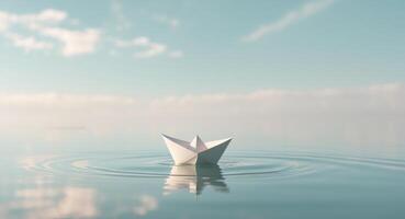 A Small Paper Boat Floating on Calm WaterA Small Paper Boat Floating on Calm Water. photo