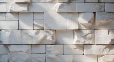 Textured white stone wall with irregular blocks photo