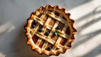 Appetizing Homemade Lattice Top Pie with Flaky Crust and Golden Brown Finish photo