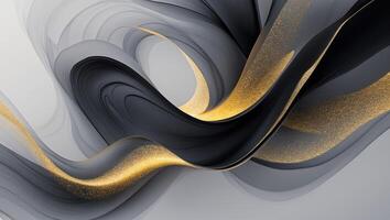Abstract art featuring swirling black and gray hues with vibrant gold accents creating a captivating composition of flowing shapes photo