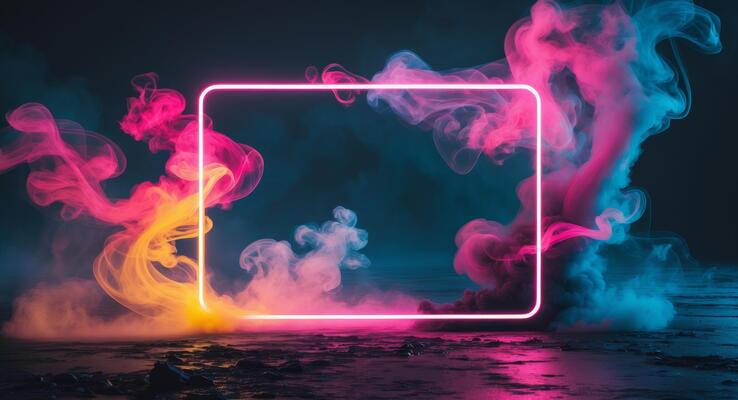Glowing Neon Frame with Vibrant Smoke and Dramatic Lighting in Cyberpunk Style