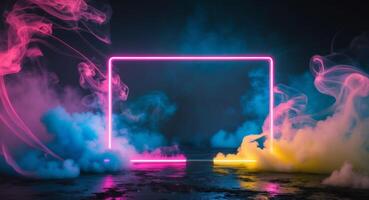 Cyberpunk neon frame illuminated smoke dynamic vibrant abstract design photo