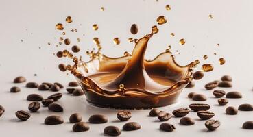 Coffee Splash with Beans and Brown Liquid Effect photo