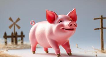 Playful pink pig figurine farm setting toy collectible clear background for easy use photo