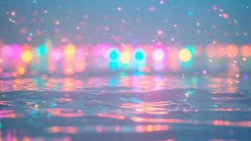 Abstract background of colorful lights reflected in water photo