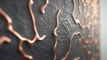 Abstract Artwork with Dark Textured Surface Warm Copper Tone and Light Golden Finish. photo