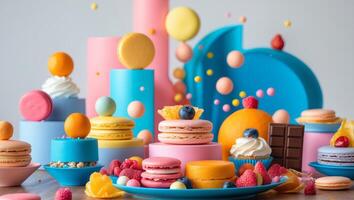 Colorful array of snacks and treats arranged on a table for a festive party celebration photo