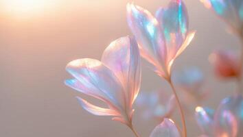 Elegant Abstract Design with Iridescent Floral Petals in Soft Pastel Sunset LightElegant Abstract Design with Iridescent Floral Petals in Soft Pastel Sunset Light. photo