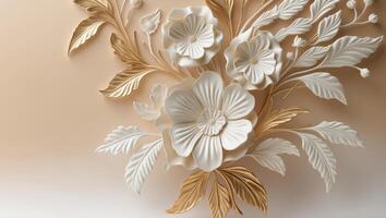Elegant ornate floral embossed design on soft cream backgroundElegant ornate floral embossed design on soft cream background. photo