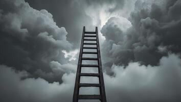 Ladder to the Sky Amidst Stormy Clouds Symbolizing Struggle photo