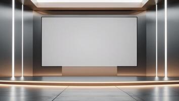 Modern Stage with Large Blank Display Screen for Business Presentations and EventsModern Stage with Large Blank Display Screen for Business Presentations and Events. photo