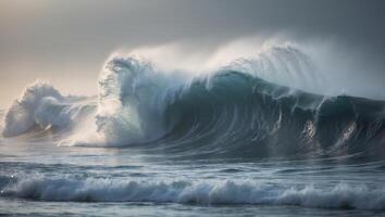 Majestic Dark Ocean Wave Crashing with Powerful Energy and FoamMajestic Dark Ocean Wave Crashing with Powerful Energy and Foam. photo
