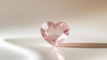Pink Heart Shaped Crystal on a Light Background with ReflectionsPink Heart Shaped Crystal on a Light Background with Reflections. photo