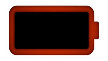 The battery symbol of a camera, an empty red shape, as seen through the viewfinder. CGI with shadows and subtle hints. Isolated. png