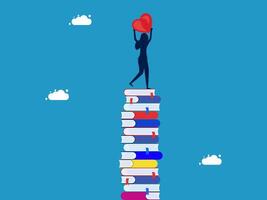a person is standing on top of a stack of books with a heart vector
