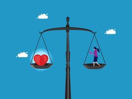 a woman is standing on a scale with a heart on one side and a red heart on the vector