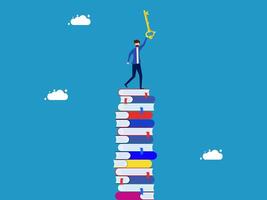 businessman on top of stack of books with key vector