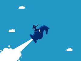 woman riding on a rocket with clouds in the background vector