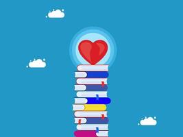 a stack of books with a heart on top vector