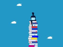 man sitting on top of stack of books vector