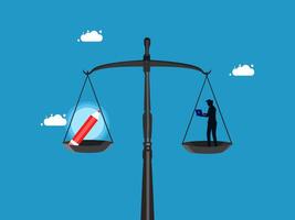 man on scales with pencil and red pen vector