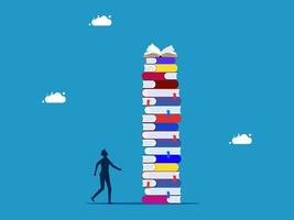 man is walking towards a stack of books vector