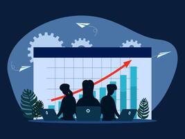 business people working on laptops in front of a graph vector