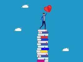 businessman standing on top of stack of books with heart vector