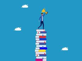 man standing on top of stack of books with megaphone vector