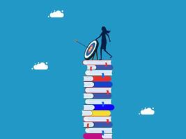 a woman is standing on top of a stack of books with a target on top vector