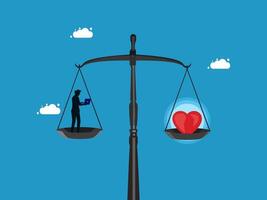 man standing on a scale with a heart and a red heart vector